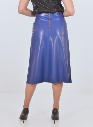 Μπλε electric midi φούστα δερματίνης με θηλυκό άνοιγμα στο πλάι Μπλε electric midi φούστα δερματίνης με θηλυκό άνοιγμα στο πλάι