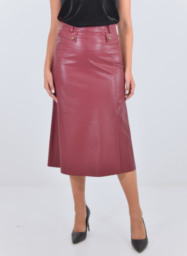 Μπορντώ midi φούστα δερματίνης με θηλυκό άνοιγμα στο πλάι