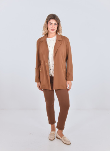 Κομψό ταμπά μακρύ σακάκι με χρυσές λεπτομέρειες