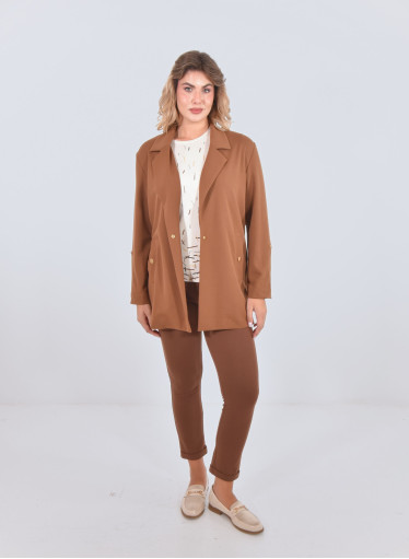 Κομψό ταμπά μακρύ σακάκι με χρυσές λεπτομέρειες