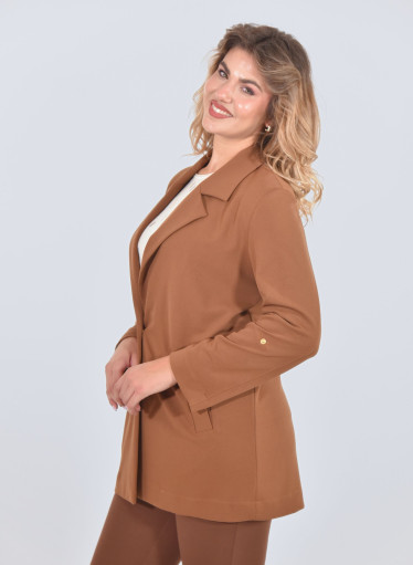 Κομψό ταμπά μακρύ σακάκι με χρυσές λεπτομέρειες