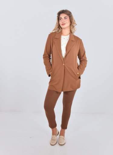 Κομψό ταμπά μακρύ σακάκι με χρυσές λεπτομέρειες