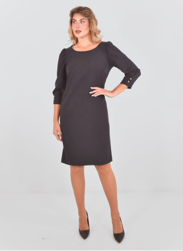 Midi μαύρο φόρεμα σε pencil γραμμή με εντυπωσιακά μανίκια