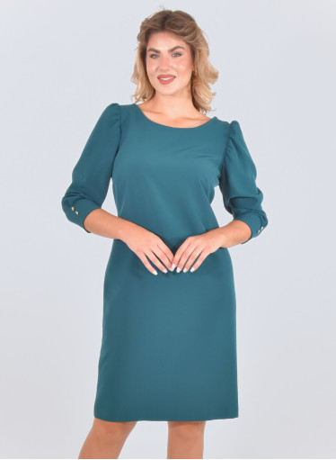 Κομψό midi πετρόλ φόρεμα με εντυπωσιακά μανίκια Κομψό midi πετρόλ φόρεμα με εντυπωσιακά μανίκια