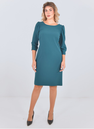 Κομψό midi πετρόλ φόρεμα με εντυπωσιακά μανίκια Κομψό midi πετρόλ φόρεμα με εντυπωσιακά μανίκια