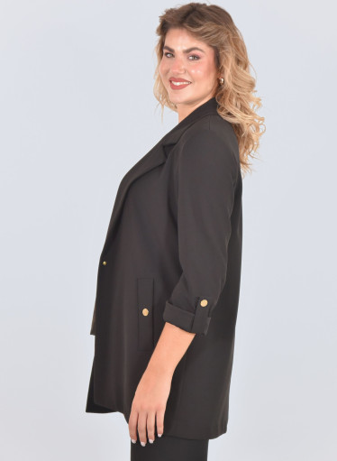 Κομψό μαύρο μακρύ σακάκι με χρυσές λεπτομέρειες