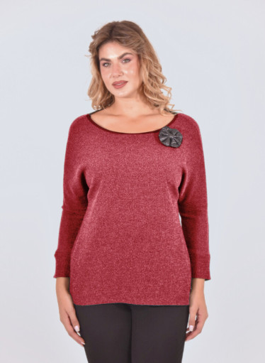 Πλεκτή μπορντ΄ώ μπλούζα με δερμάτινες λεπτομέρειες