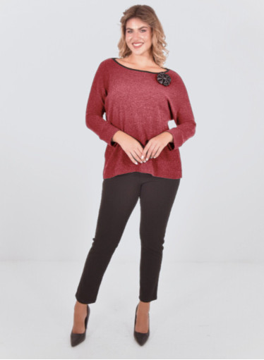 Πλεκτή μπορντ΄ώ μπλούζα με δερμάτινες λεπτομέρειες