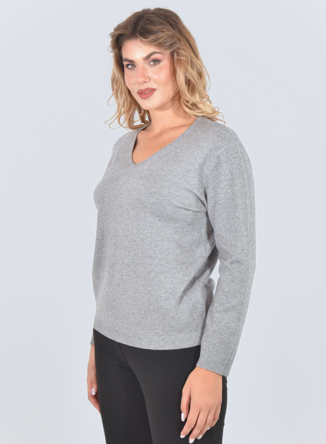 Γκρι πλεκτή μπλούζα σε ιριδίζον ύφασμα