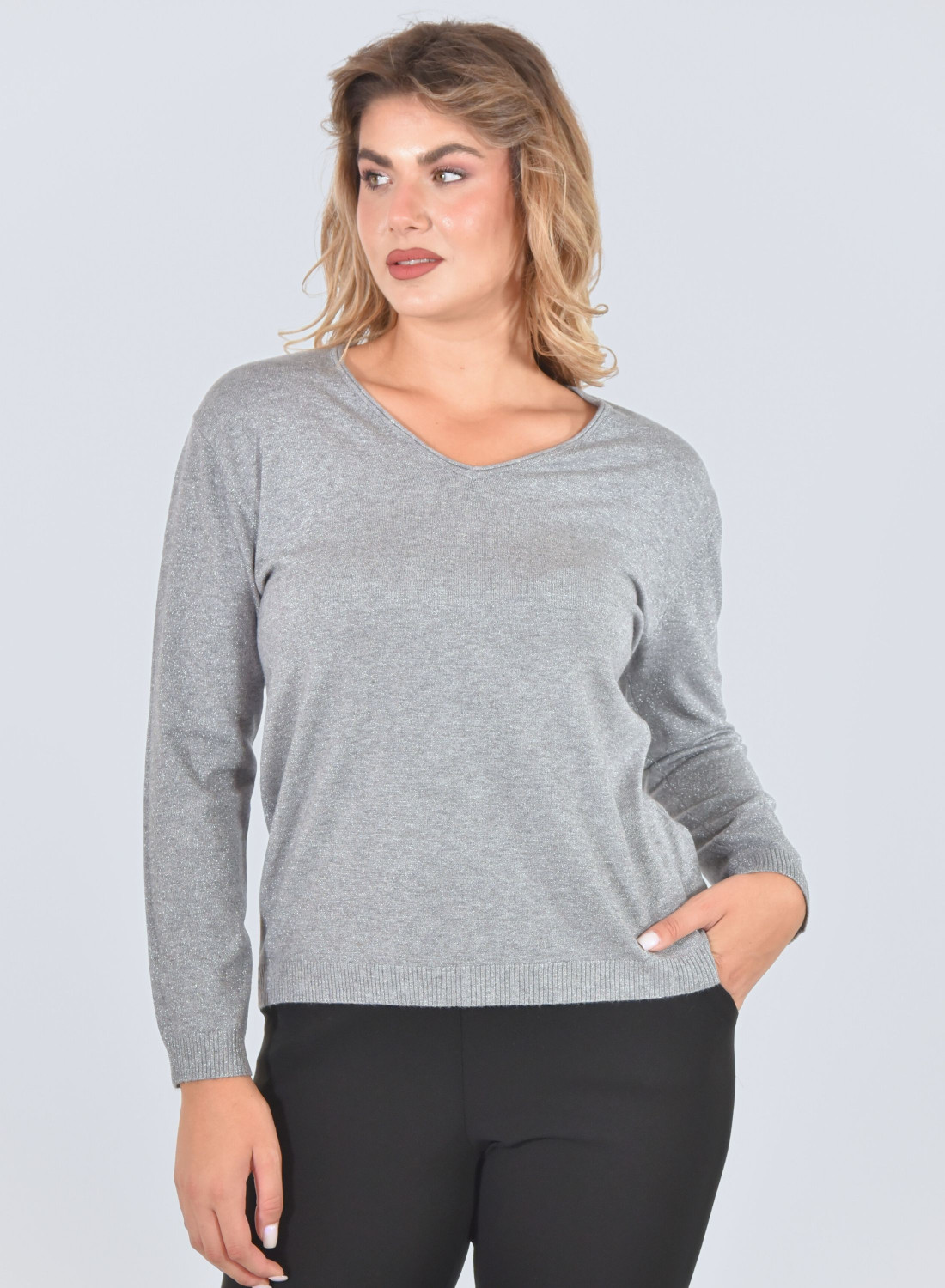 Γκρι πλεκτή μπλούζα σε ιριδίζον ύφασμα