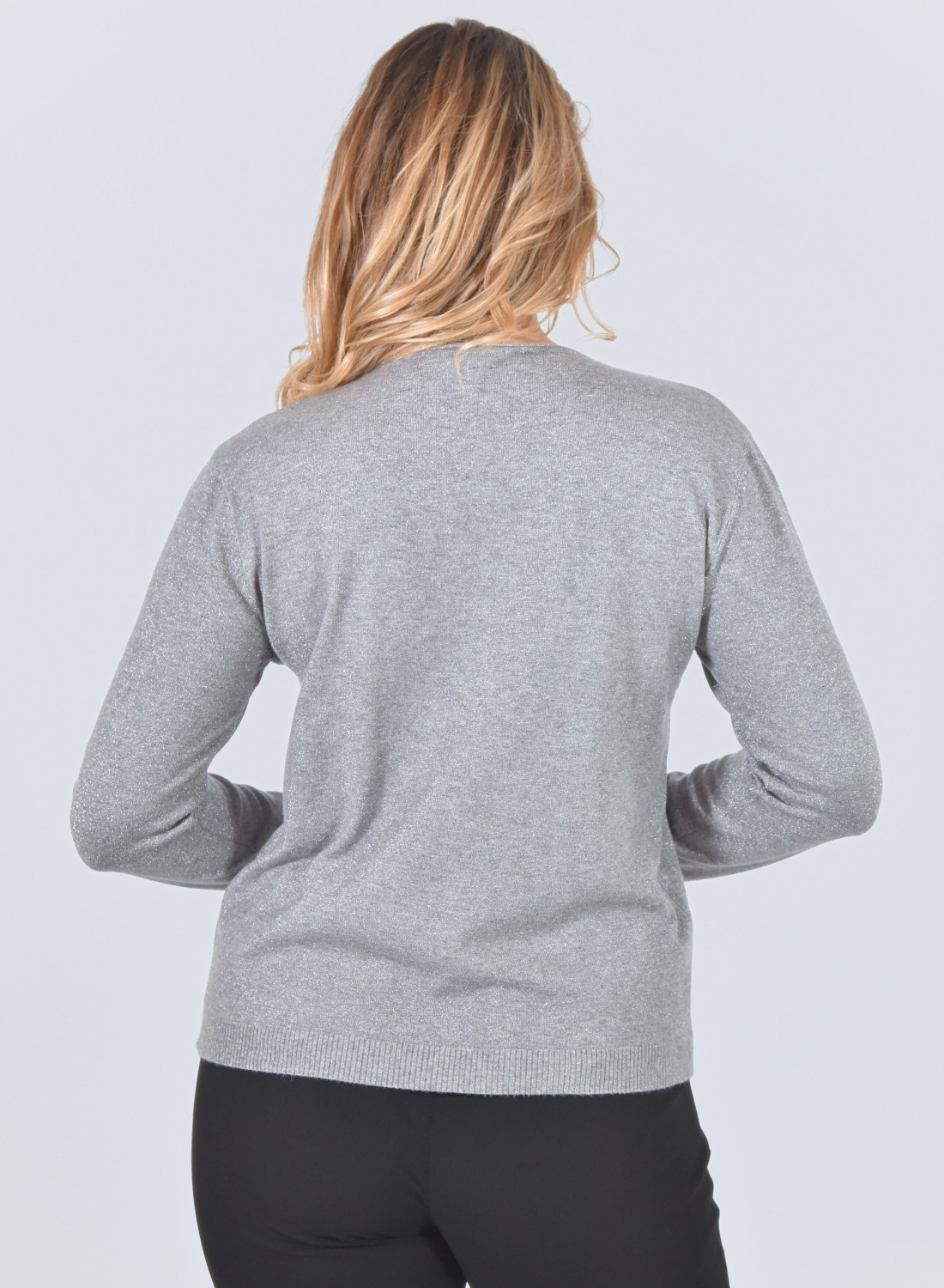 Γκρι πλεκτή μπλούζα σε ιριδίζον ύφασμα