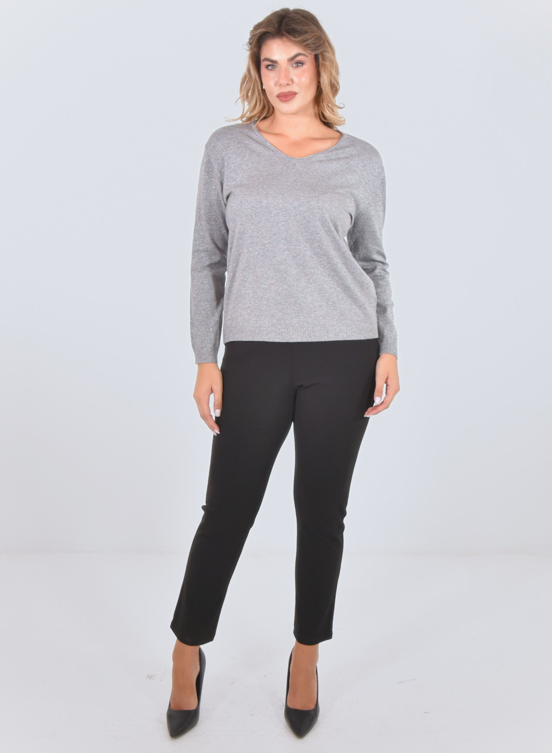 Γκρι πλεκτή μπλούζα σε ιριδίζον ύφασμα