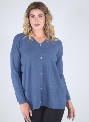 Πλεκτή ριχτή μπλε μπλούζα Πλεκτή ριχτή μπλε μπλούζα