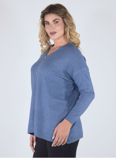 Πλεκτή ριχτή μπλε μπλούζα Πλεκτή ριχτή μπλε μπλούζα