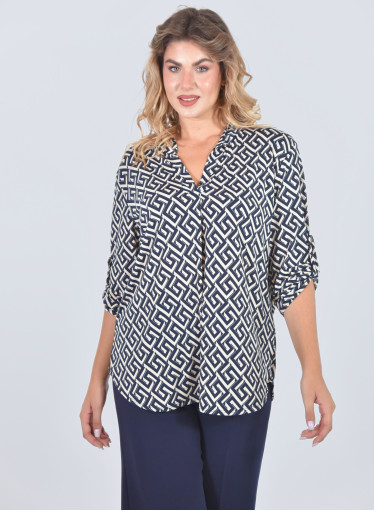 Ανάλαφρη μπλούζα με γεωμετρικό μοτίβο σε μπλε - λευκό χρώμα Ανάλαφρη μπλούζα με γεωμετρικό μοτίβο σε μπλε - λευκό χρώμα