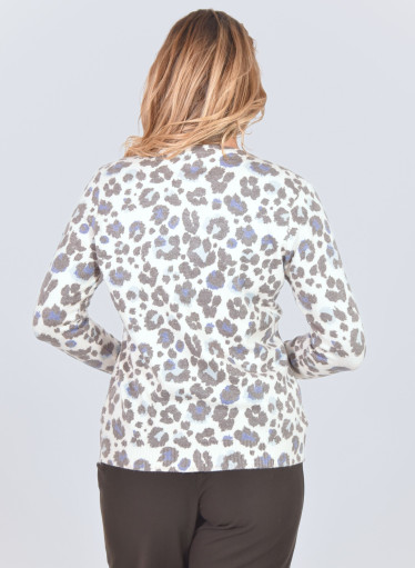 Ζακέτα πλεκτή με λεοπάρ μπλε σχέδιο και ιδαίτερα κουμπιά