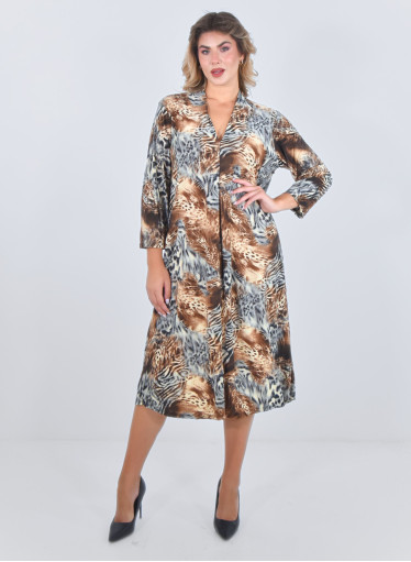 Φόρεμα αέρινο εμπριμέ με animal print mix Φόρεμα αέρινο εμπριμέ με animal print mix