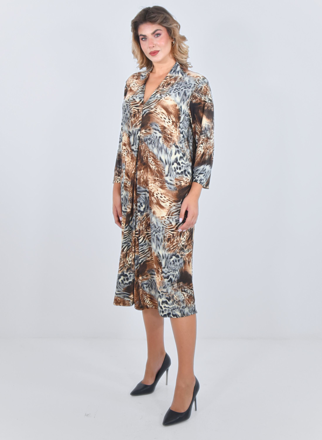 Φόρεμα αέρινο εμπριμέ με animal print mix Φόρεμα αέρινο εμπριμέ με animal print mix