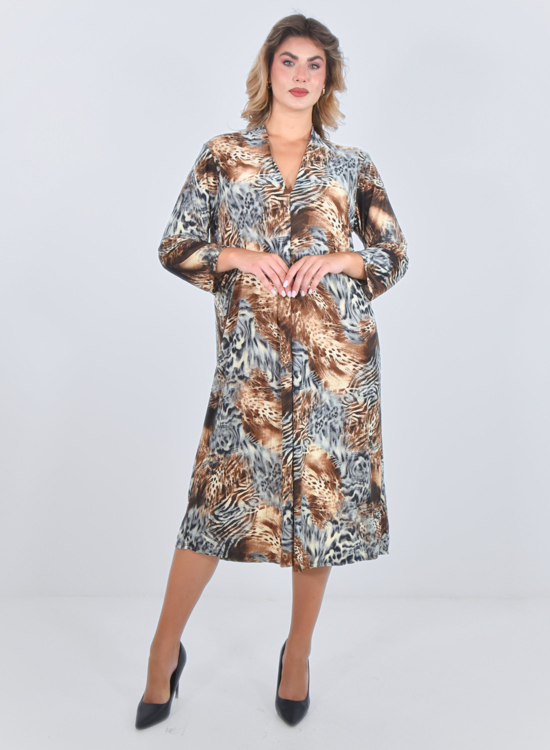 Φόρεμα αέρινο εμπριμέ με animal print mix Φόρεμα αέρινο εμπριμέ με animal print mix