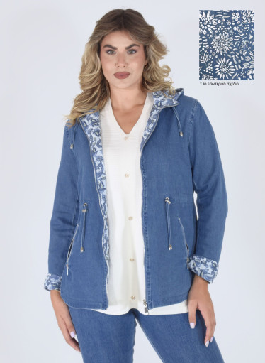 Μπλε μοντέρνο τζιν μπουφάν διπλής όψης με μοτίβα