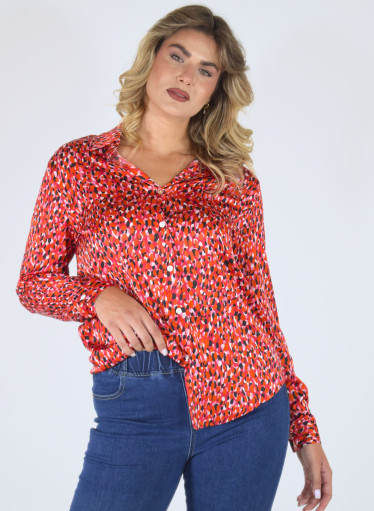 Θηλυκό κόκκινο εμπριμέ πουκάμισο Θηλυκό κόκκινο εμπριμέ πουκάμισο