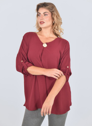 Φαρδιά μπορντώ μπλούζα με χρυσή λεπτομέρεια