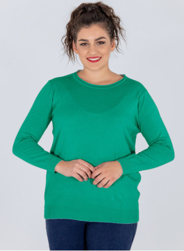 Απαλό πλεκτό πράσινο πουλόβερ με στρογγυλή λαιμόκοψη