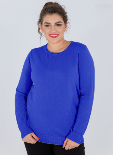 Απαλό πλεκτό μπλε πουλόβερ με στρογγυλή λαιμόκοψη