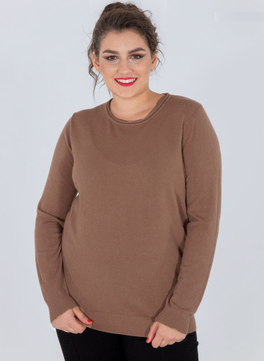Απαλό πλεκτό mocha πουλόβερ με στρογγυλή λαιμόκοψη