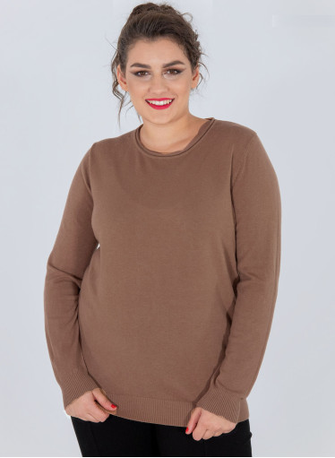 Απαλό πλεκτό mocha πουλόβερ με στρογγυλή λαιμόκοψη