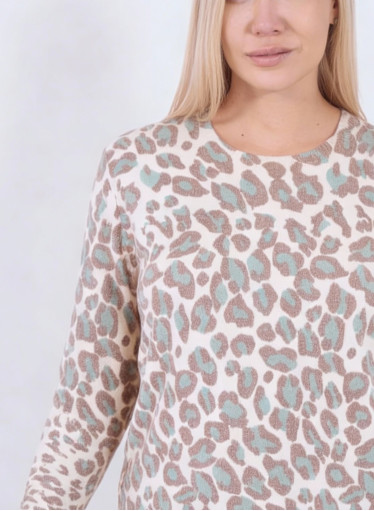 Λεοπάρ απαλό πουλόβερ με στρογγυλή λαιμόκοψη
