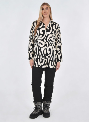 Γυναικεία Ριχτή Μπλούζα – Πουκάμισο Μαύρο με Print
