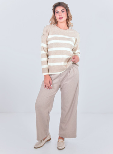 Απαλό μπεζ ψηλόμεσο παντελόνι με πιέτες και άνετη εφαρμογή Απαλό μπεζ ψηλόμεσο παντελόνι με πιέτες και άνετη εφαρμογή