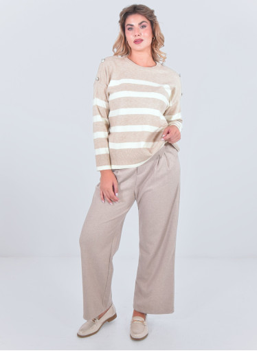 Απαλό μπεζ ψηλόμεσο παντελόνι με πιέτες και άνετη εφαρμογή Απαλό μπεζ ψηλόμεσο παντελόνι με πιέτες και άνετη εφαρμογή