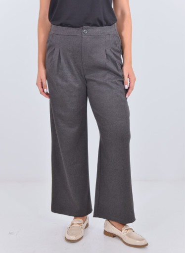 Απαλό γκρι ψηλόμεσο παντελόνι με πιέτες και άνετη εφαρμογή