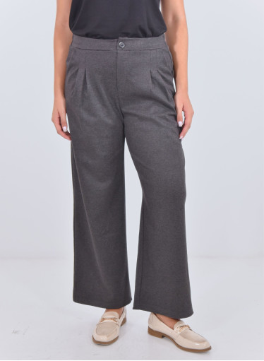 Απαλό γκρι ψηλόμεσο παντελόνι με πιέτες και άνετη εφαρμογή