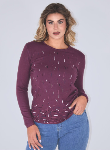 Ευκολοφόρετη μωβ μπλούζα με μικρά σχεδιάκια Ευκολοφόρετη μωβ μπλούζα με μικρά σχεδιάκια