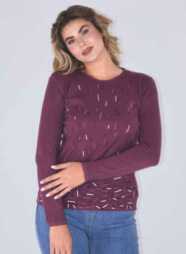 Ευκολοφόρετη μωβ μπλούζα με μικρά σχεδιάκια Ευκολοφόρετη μωβ μπλούζα με μικρά σχεδιάκια