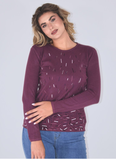 Ευκολοφόρετη μωβ μπλούζα με μικρά σχεδιάκια Ευκολοφόρετη μωβ μπλούζα με μικρά σχεδιάκια