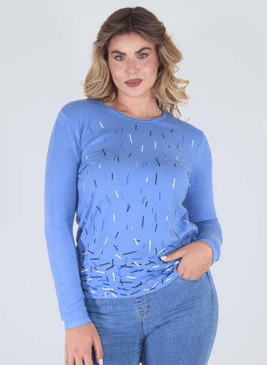 Άνετη γαλάζια μπλούζα με ανάγλυφα διακριτικά σχέδια Άνετη γαλάζια μπλούζα με ανάγλυφα διακριτικά σχέδια