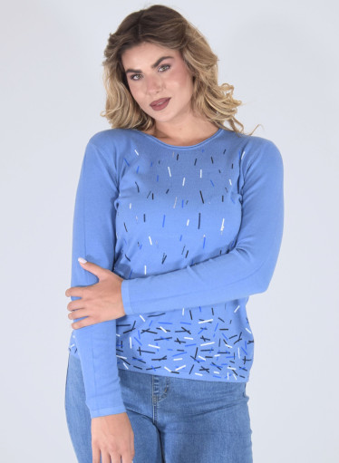 Άνετη γαλάζια μπλούζα με ανάγλυφα διακριτικά σχέδια Άνετη γαλάζια μπλούζα με ανάγλυφα διακριτικά σχέδια