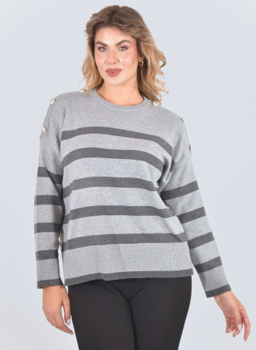 Άνετη πλεκτή γκρι μπλούζα με ριγέ σχέδιο Άνετη πλεκτή γκρι μπλούζα με ριγέ σχέδιο