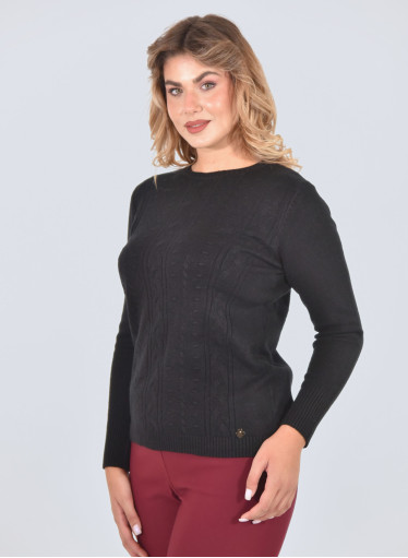 Μπλούζα μαυρ΄ή πλεκτή με ανάγλυφο σχέδιο πλεξούδα