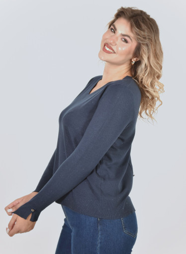 Πλεκτή ελαφριά μπλε μπλούζα με λάμψεις