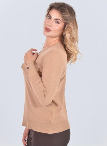 Πλεκτή ελαφριά μπεζ μπλούζα με λάμψεις