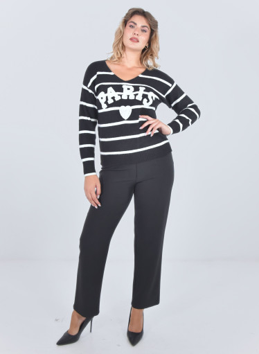 Μπλούζα μαύρη πλεκτή μαρινιέρα με σχέδιο "Paris"