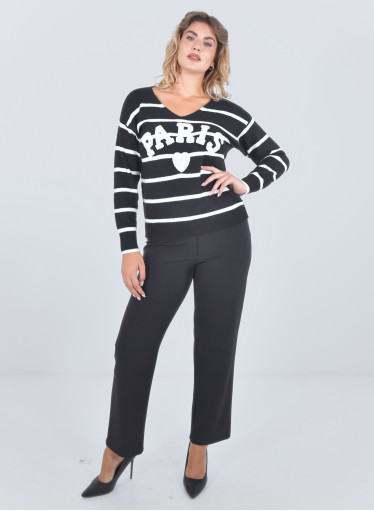 Μπλούζα μαύρη πλεκτή μαρινιέρα με σχέδιο "Paris"