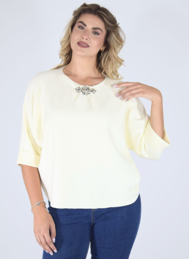 Κομψή πλεκτή μπλούζα με απλικέ κόσμημα Κομψή πλεκτή μπλούζα με απλικέ κόσμημα