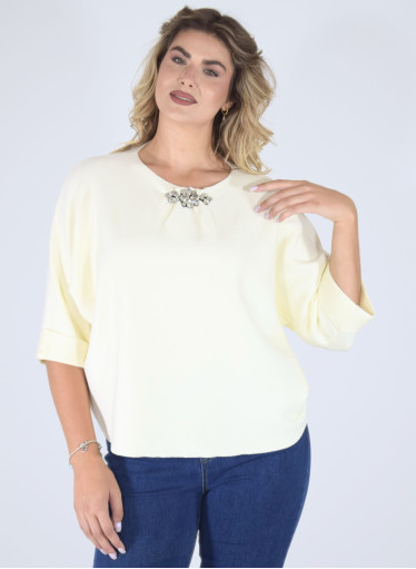 Κομψή πλεκτή μπλούζα με απλικέ κόσμημα Κομψή πλεκτή μπλούζα με απλικέ κόσμημα