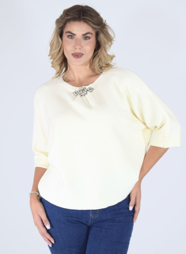 Κομψή πλεκτή μπλούζα με απλικέ κόσμημα Κομψή πλεκτή μπλούζα με απλικέ κόσμημα